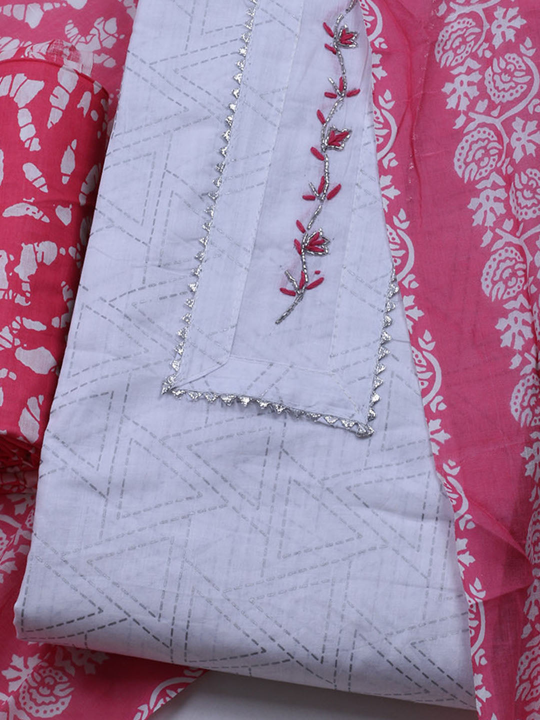 Printed Cotton Blend Unstitched Suit With Dupatta