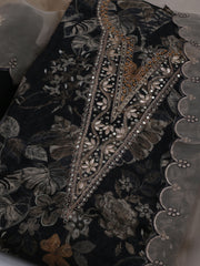 Neck Embroidered Chanderi Unstitched Suit With Dupatta