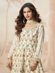 Embroidered Georgette Kurti With Sharara & Dupatta