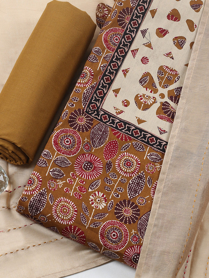 Embroidered, Cotton Blend Unstitched Suit With Pant &amp; Dupatta