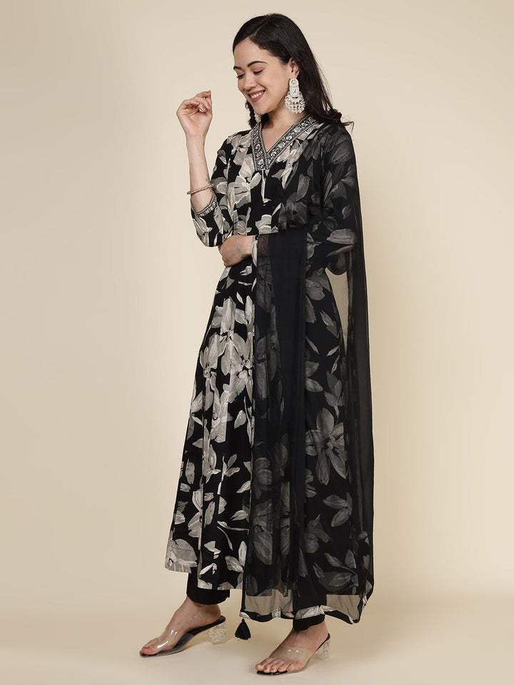 Printed Cotton Blend Kurta With Pants &amp; Dupatta