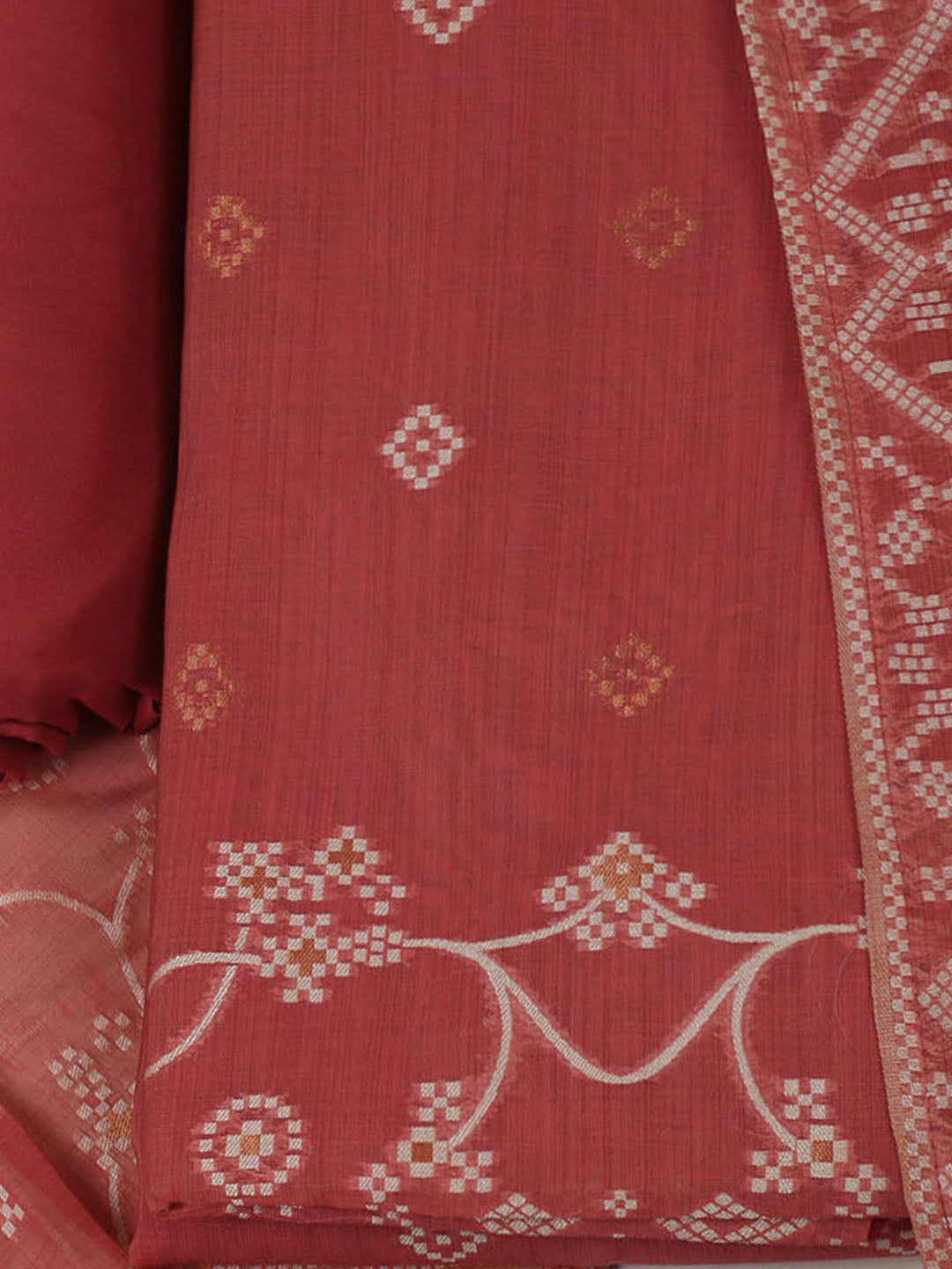 Embroidered Chanderi Unstitched Kurta With Pant &amp; Dupatta