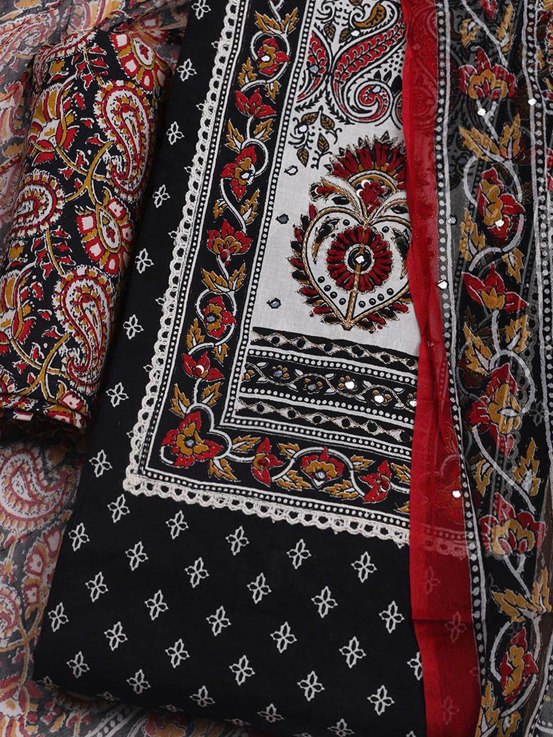 Embroidered Cotton Blend Unstitched Suit With Dupatta