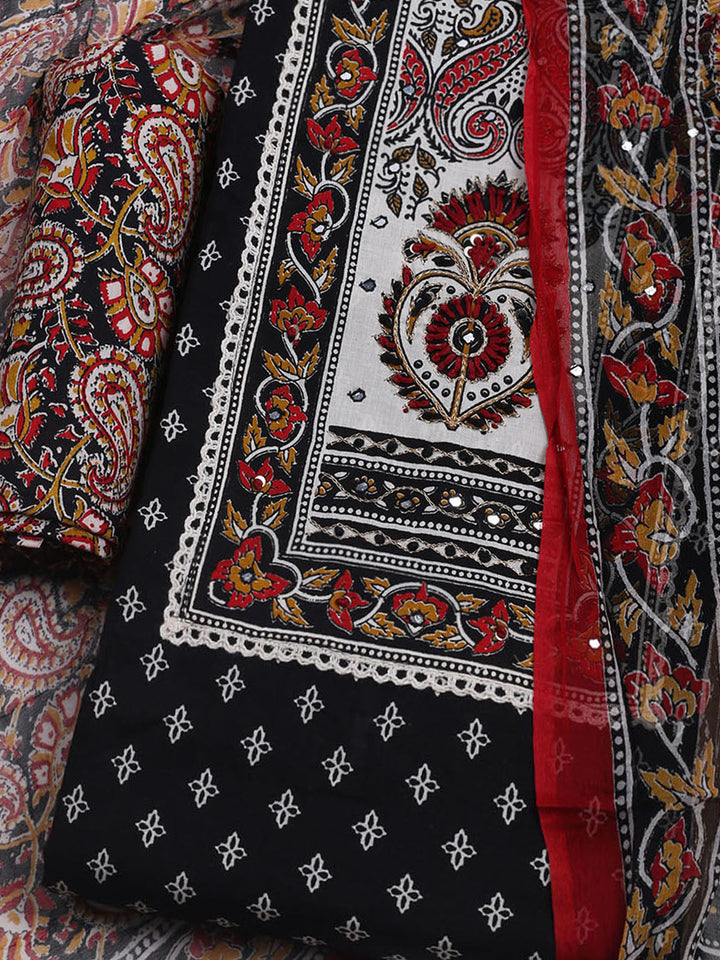 Embroidered Cotton Blend Unstitched Suit With Dupatta
