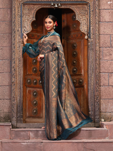 Brocade Booti Crepe Woven Saree