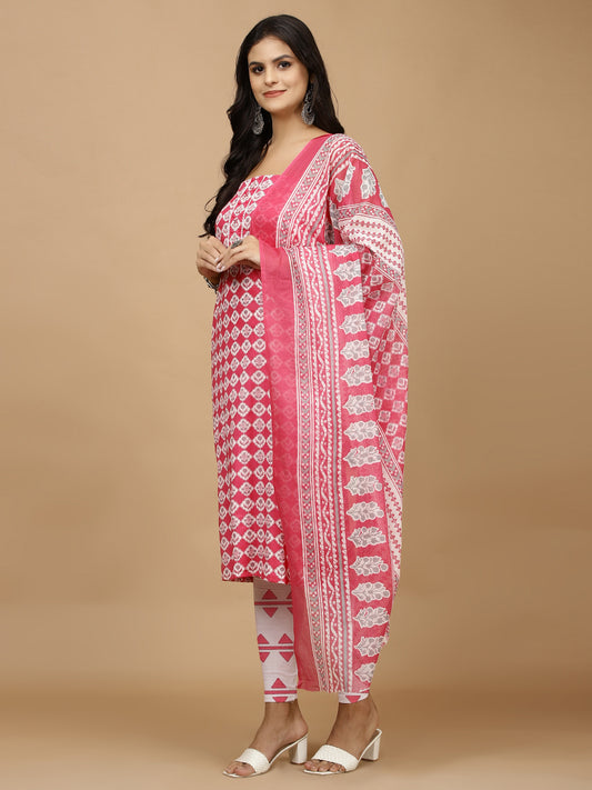 Neck Patti Printed Cotton Unstitched Suit With Dupatta