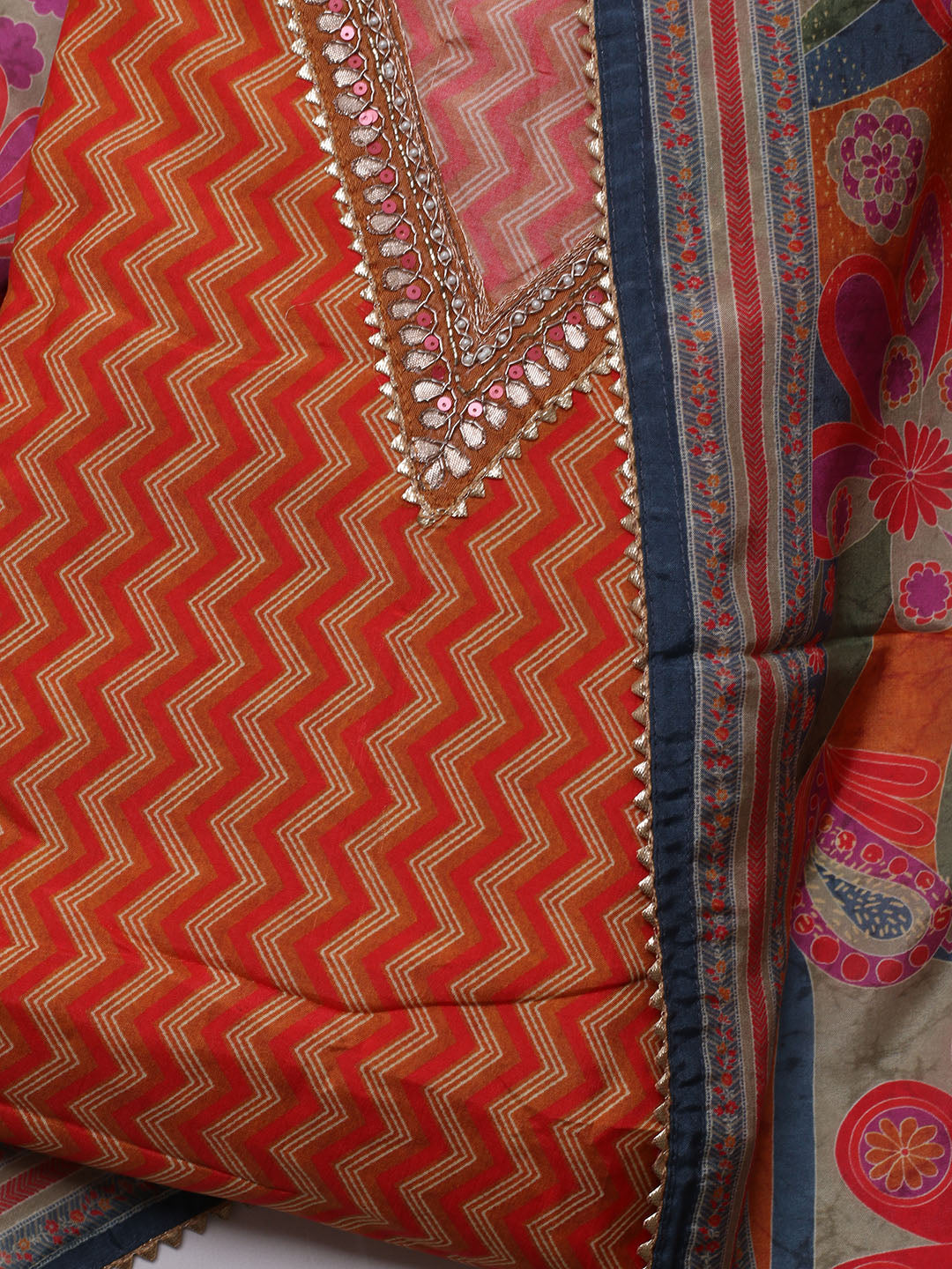 Neck Embroidered Muslin Unstitched Suit With Dupatta