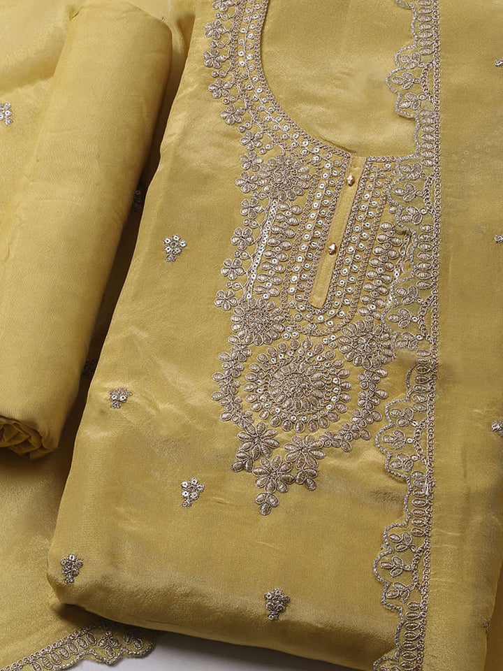 Embroidered Organza Unstitched Kurta With Pant &amp; Dupatta