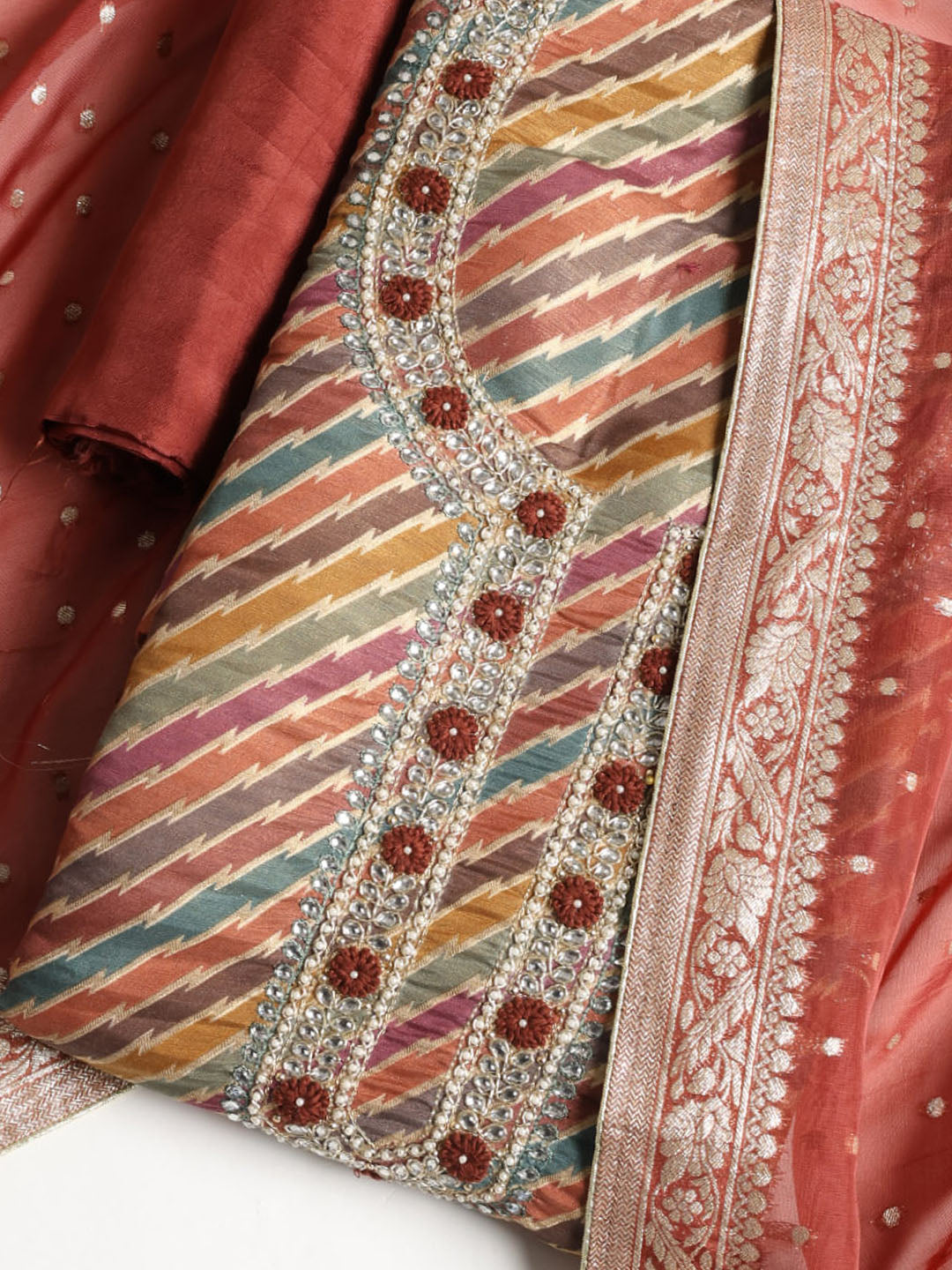 Embroidered Tissue Unstitched Suit With Dupatta