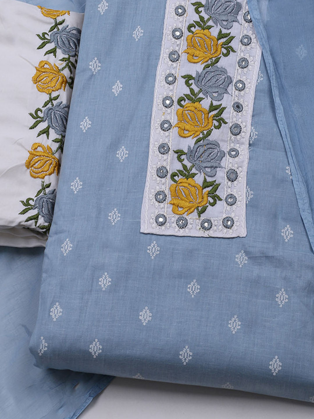 Printed Cotton Blend Unstitched Suit With Dupatta