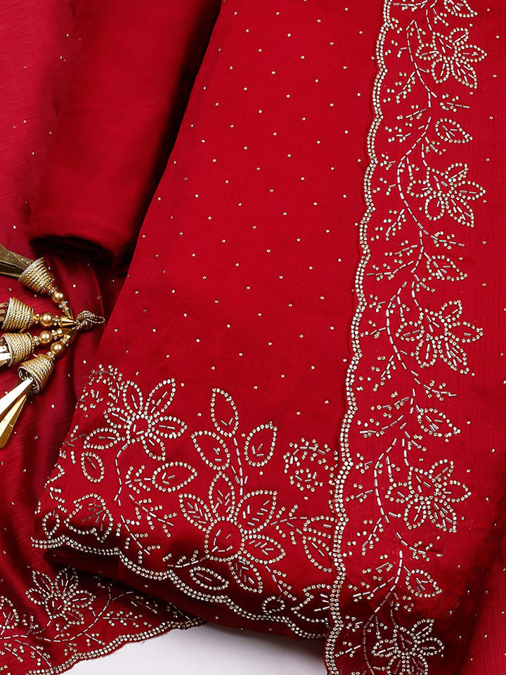 Embellished Chiffon Unstitched Suit With Pant &amp; Dupatta