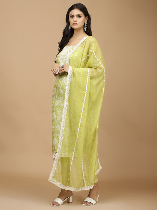 Printed Cotton Unstitched Suit With Dupatta