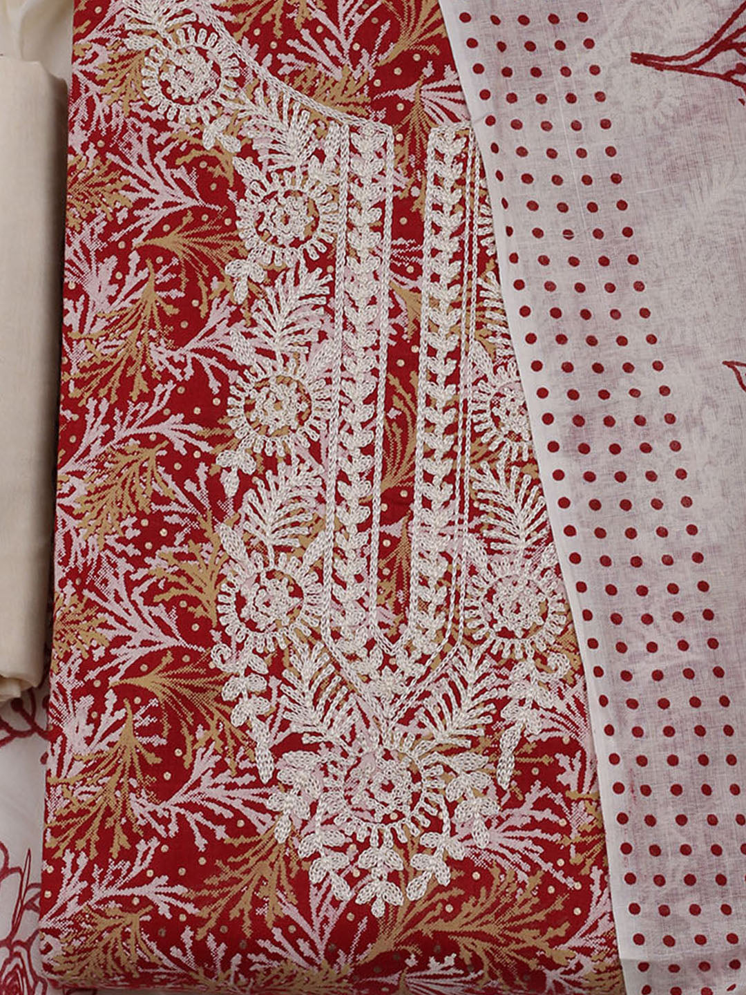 Neck Embroidered Cotton Blend Unstitched Suit With Dupatta