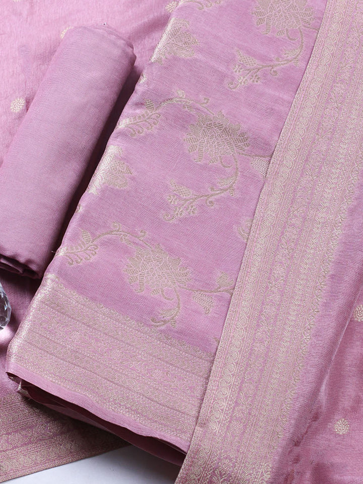 Woven Design Chanderi Unstitched Suit With Pant Dupatta