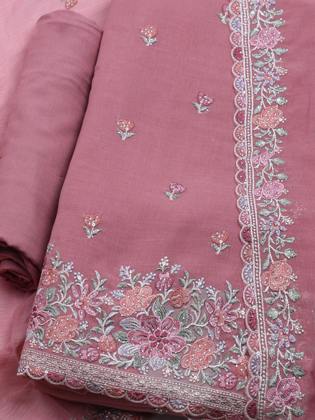 Embroidered Chiffon Unstitched Suit With Dupatta