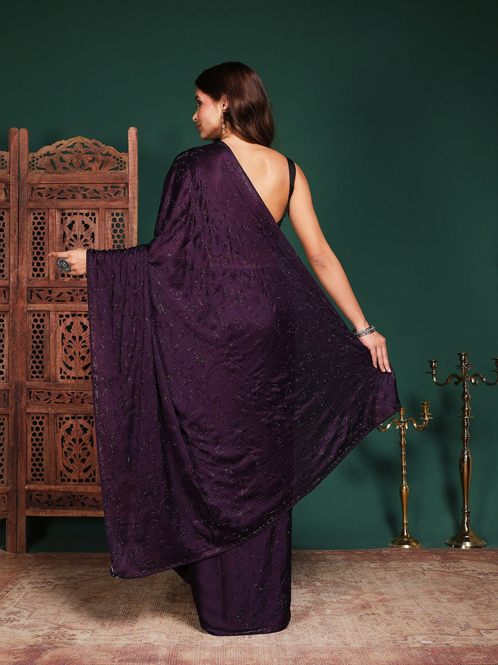 Embroidered Satin Saree