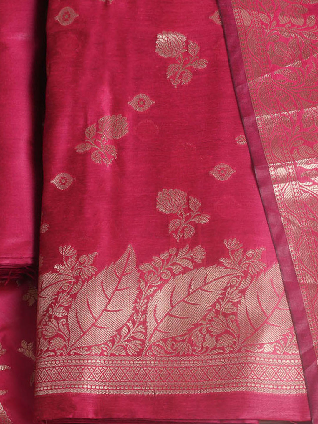 Woven Design Chanderi Unstitched Suit With Pant &amp; Dupatta