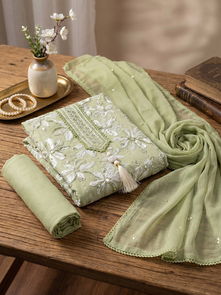Neck Embroidered Cotton Blend Unstitched Suit With Dupatta