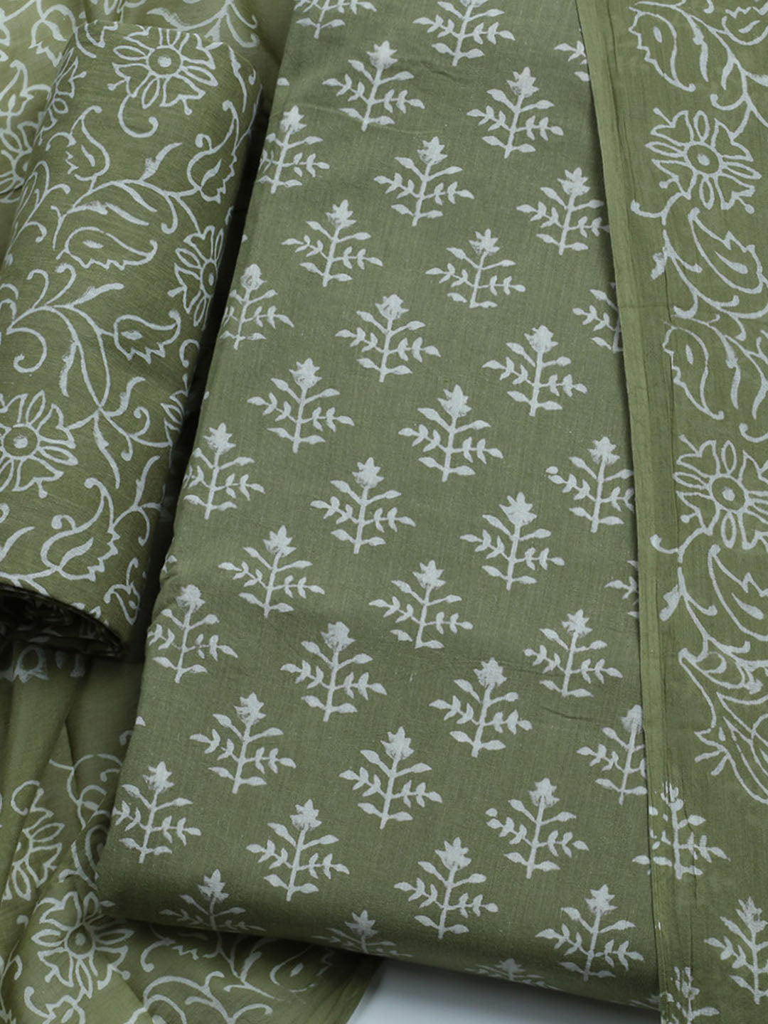 Printed Cotton Blend Unstitched Kurta With Pant &amp; Dupatta