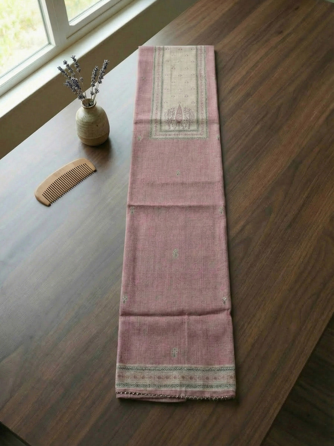 Printed Linen Blend Unstitched Suit With Pant &amp; Dupatta