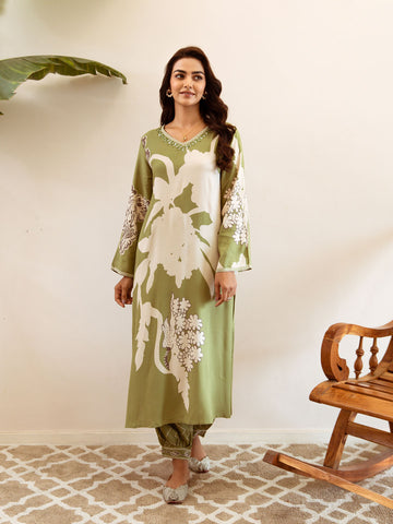 Floral Printed Cotton Kurta With Pants