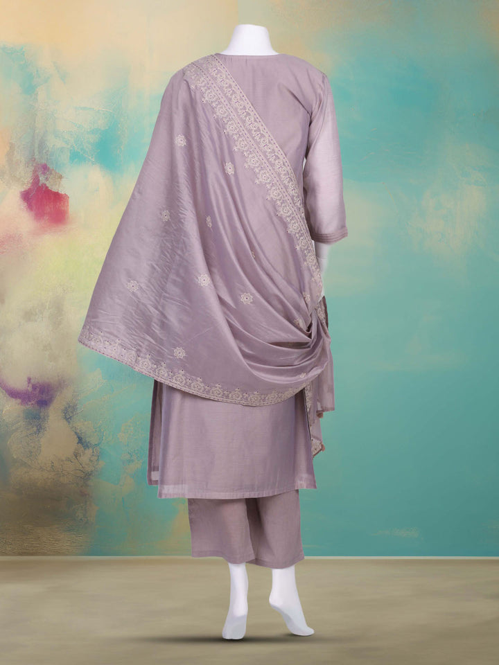 Embroidered Chanderi Kurta With Pants &amp; Dupatta