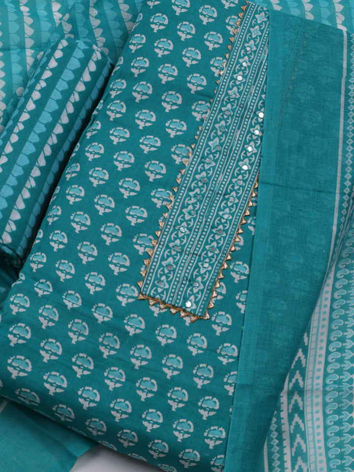 Printed Cotton Blend Unstitched Suit With Dupatta