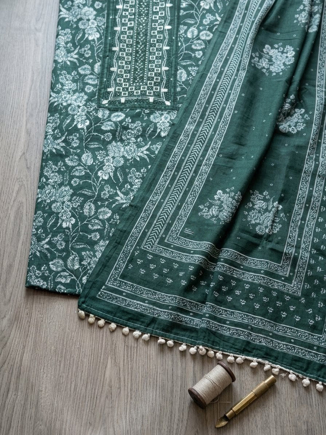 Embroidered Cotton Blend Unstitched Suit With Pant &amp; Dupatta