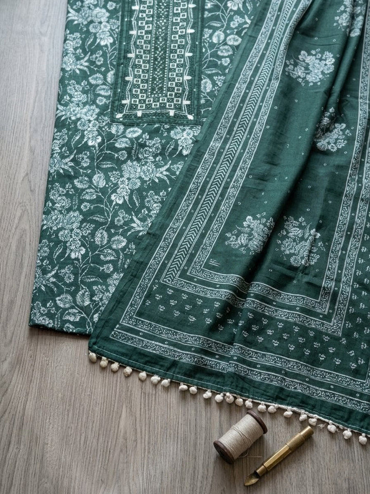 Embroidered Cotton Blend Unstitched Suit With Pant &amp; Dupatta