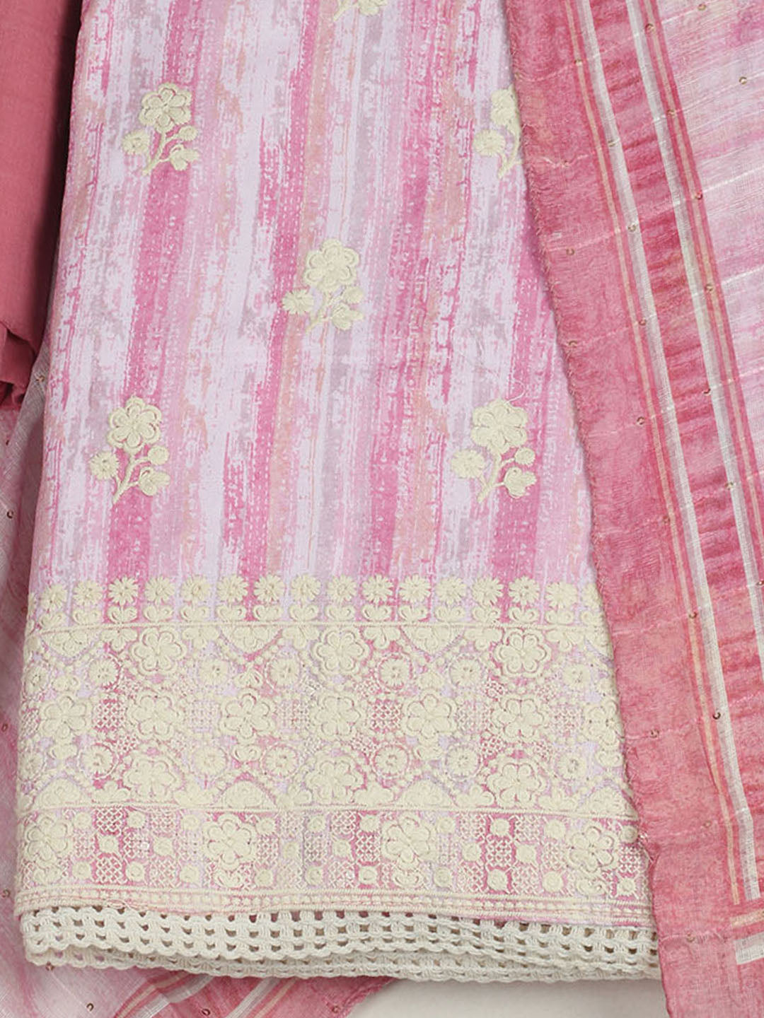 Embroidered Cotton Unstitched Suit With Pant &amp; Dupatta