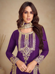 Embroidered Chinon Kurta With Pant & Dupatta