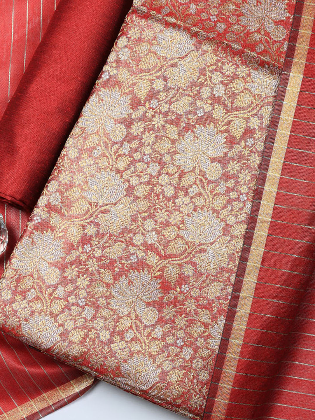 Banarasi Chanderi Unstitched Suit With Pant &amp; Dupatta