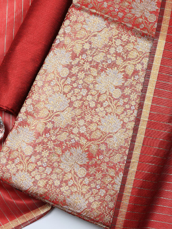 Banarasi Chanderi Unstitched Suit With Pant &amp; Dupatta