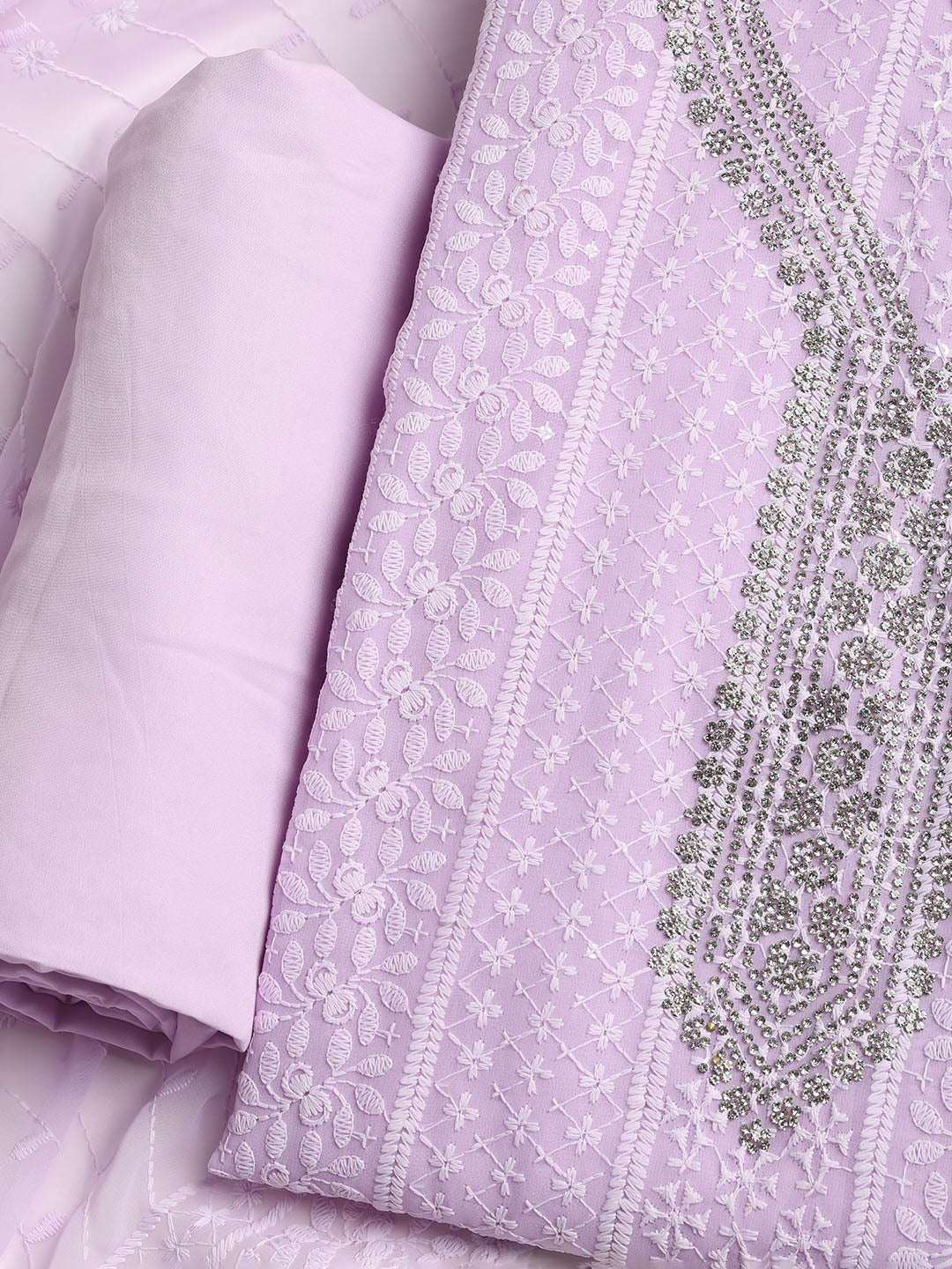 Chikan Work Georgette Unstitched Suit With Dupatta