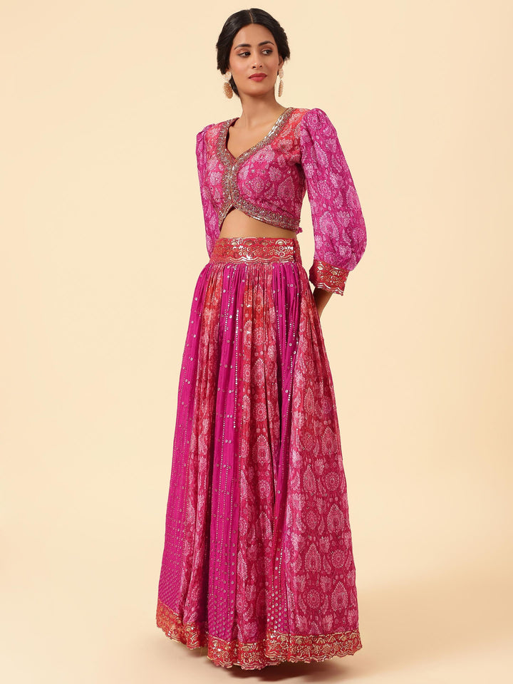 Sequin Embroidered Crepe Choli With Lehenga &amp; Dupatta