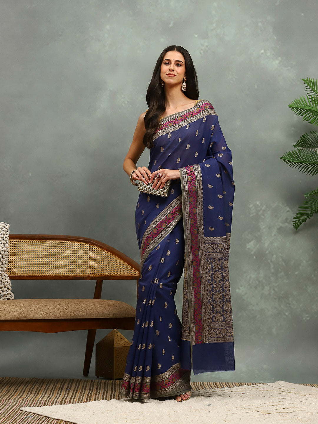 Resham Embroidered Cotton Blend Woven Saree