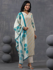 Printed Cotton Kurta With Pants & Dupatta