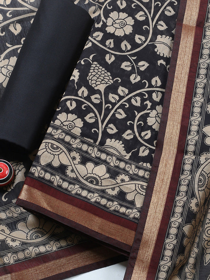 Printed Cotton Blend Unstitched Suit With Pant &amp; Dupatta
