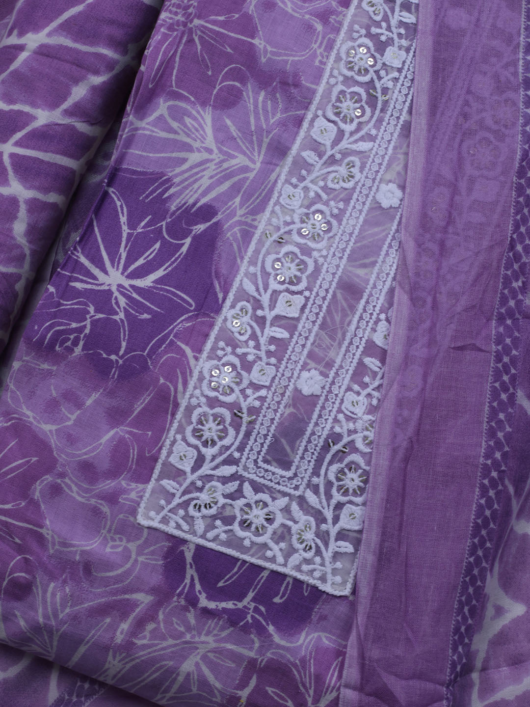 Patch Neck Cotton Blend Unstitched Suit With Dupatta