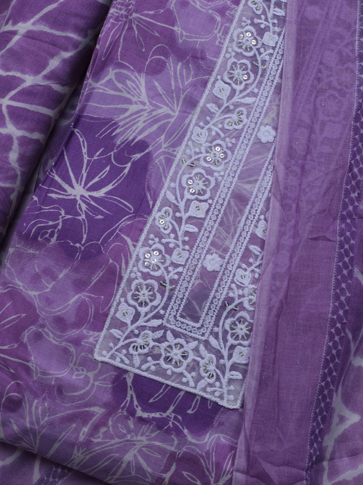 Patch Neck Cotton Blend Unstitched Suit With Dupatta