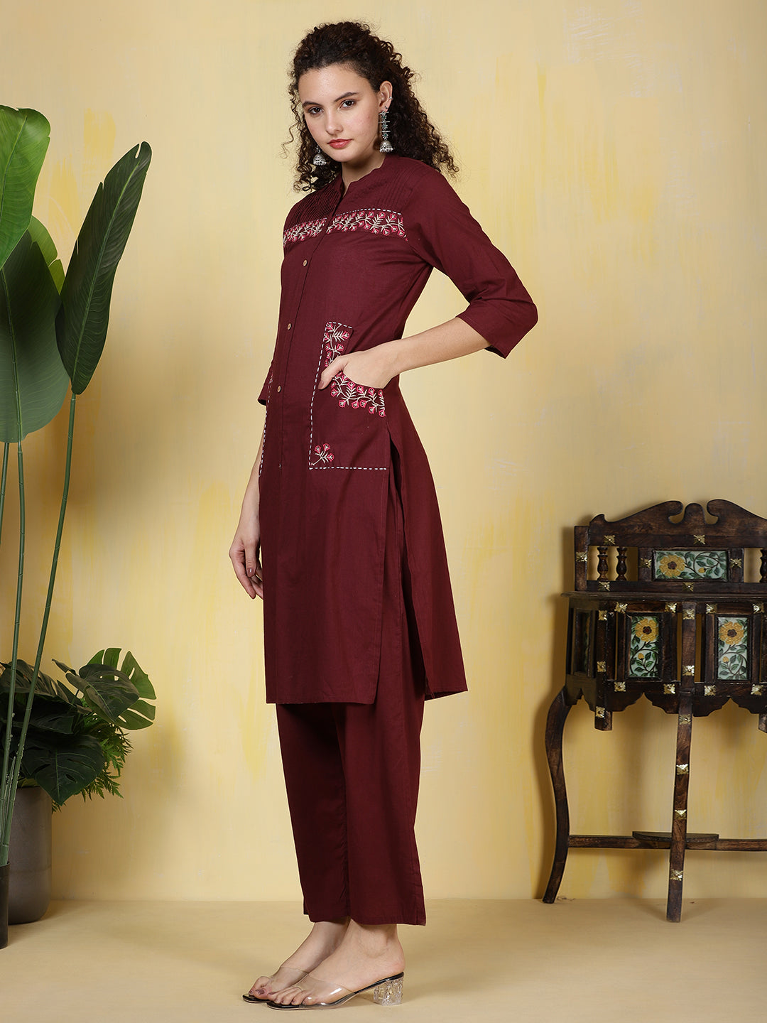 Printed Cotton Blend Kurta With Pants