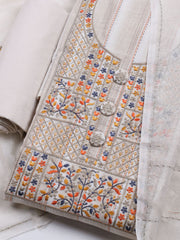 Neck Embroidered Cotton Blend Unstitched Suit With Dupatta