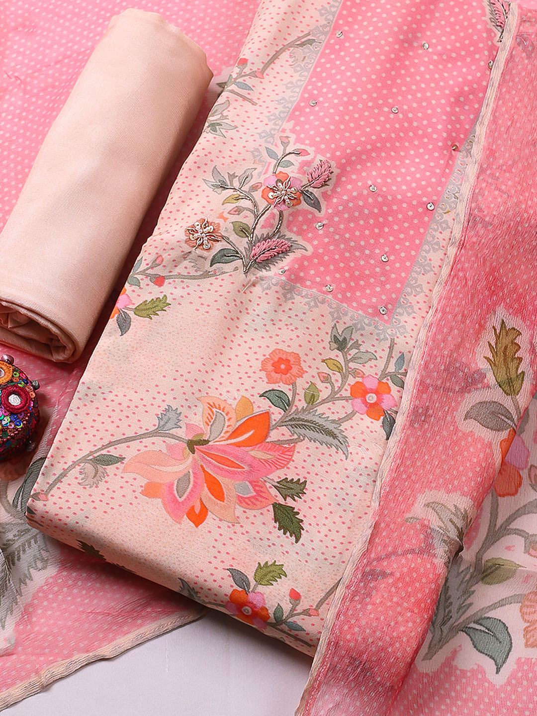 Printed Muslin Unstitched Suit With Pant &amp; Dupatta