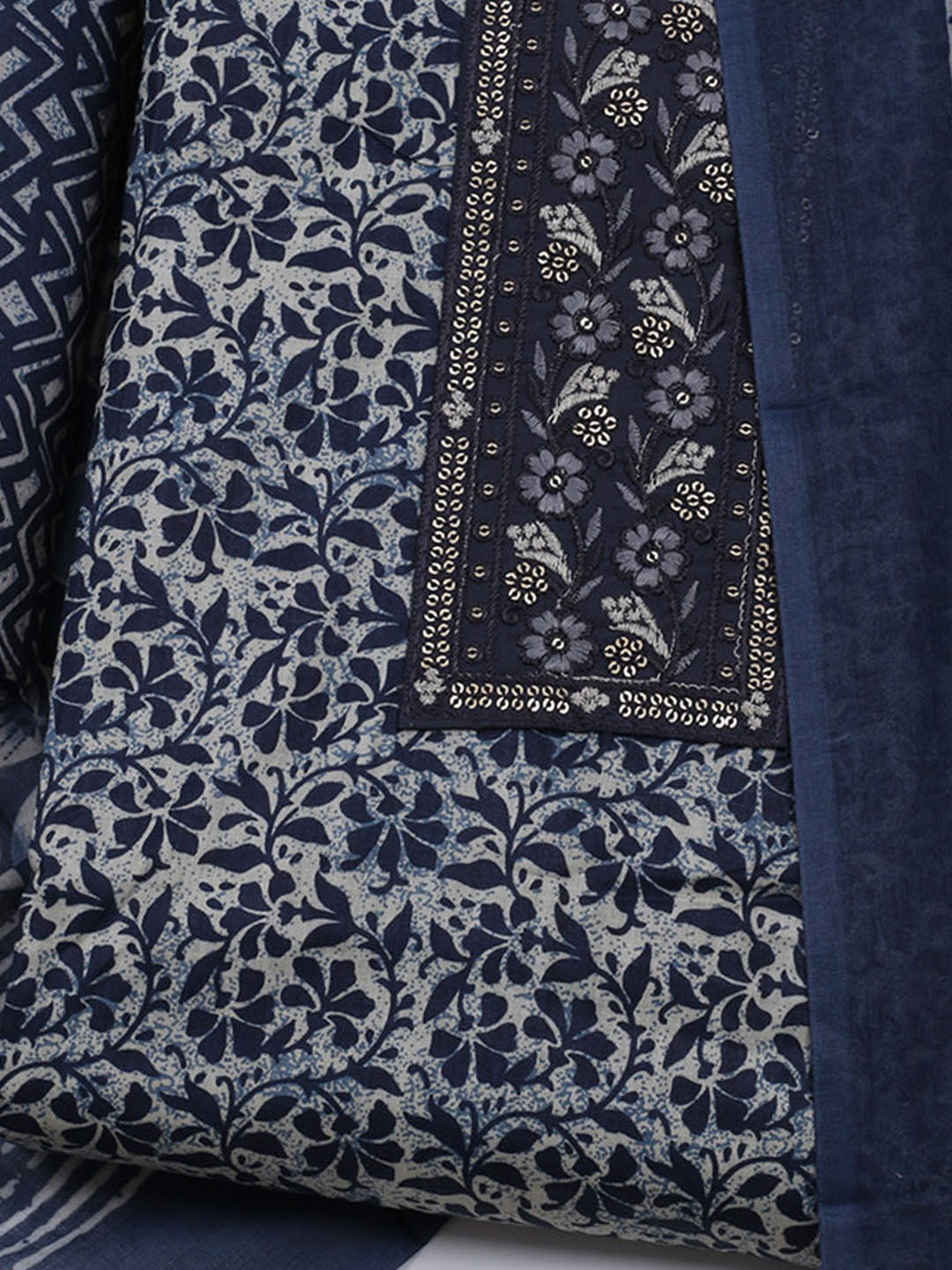 Printed Cotton Blend Unstitched Suit With Dupatta