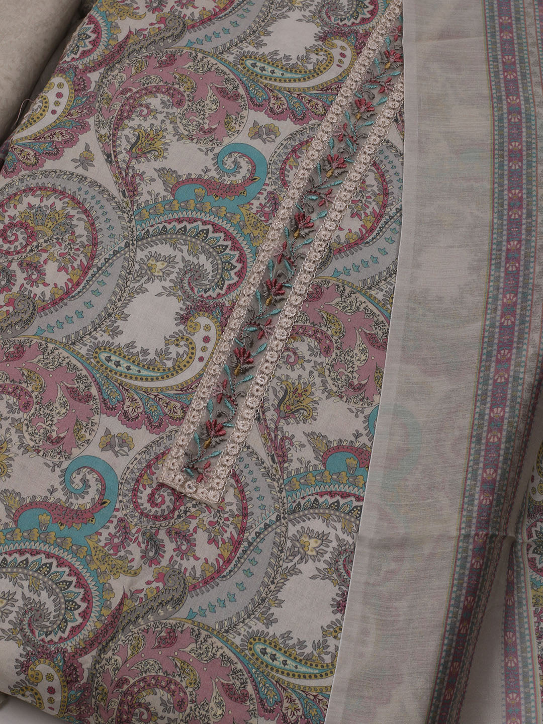 Printed Cotton Blend Unstitched Suit With Dupatta