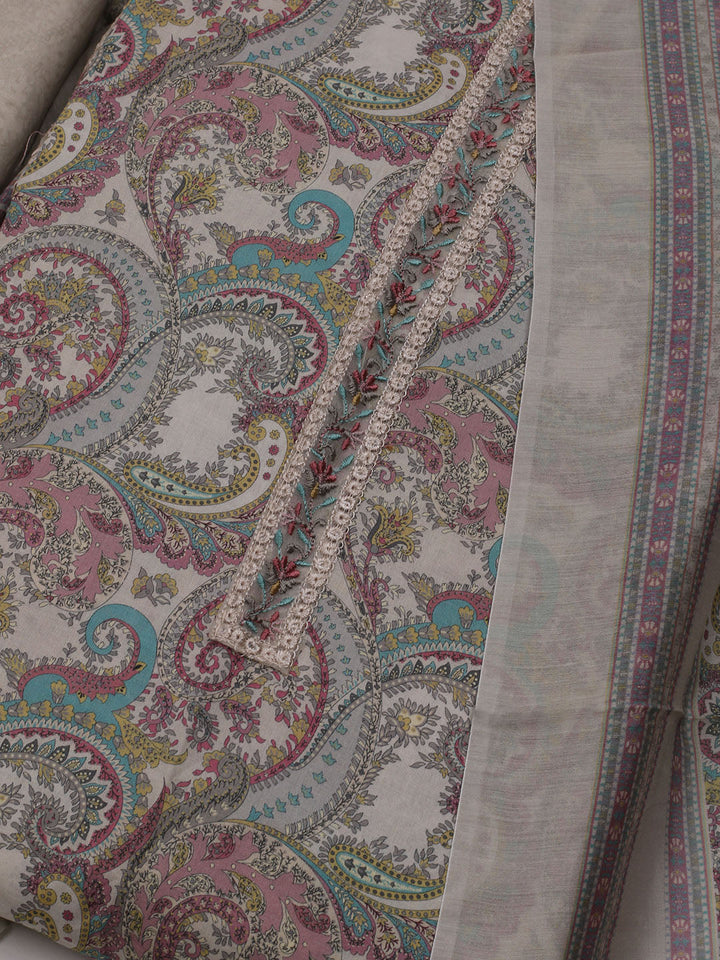 Printed Cotton Blend Unstitched Suit With Dupatta