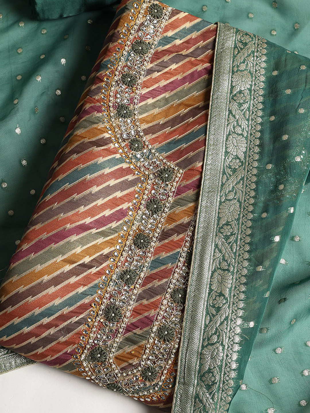 Embroidered Tissue Unstitched Suit With Dupatta