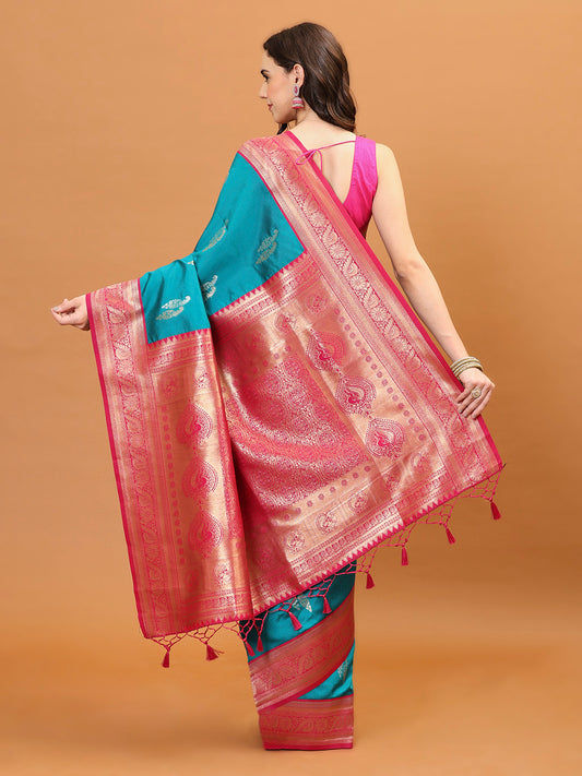 Zari Border Booti Woven Handloom Saree