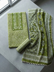 Embroidered Cotton Blend Unstitched Suit With Pant & Dupatta