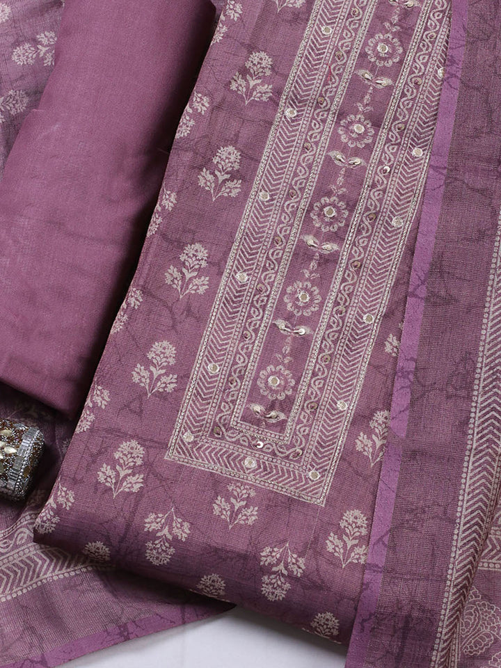 Embellished Tissue Unstitched Suit With Pant &amp; Dupatta